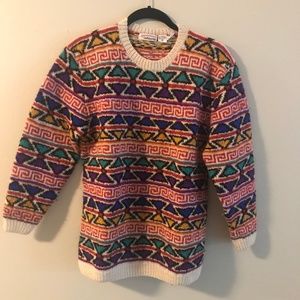 Women's Vintage Wool Unique Printed Sweater, Small